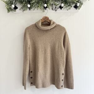 J. Crew Soft Wool Blend Turtleneck Sweater With Button Detail Medium CV